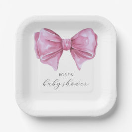 Girly Roze Waterverf Bow Baby shower Papieren Bordje