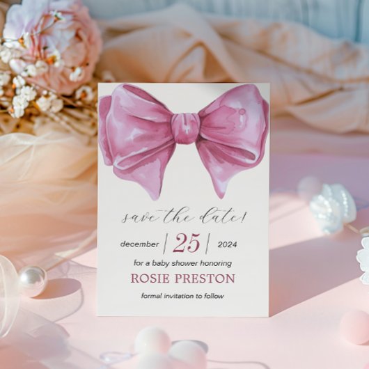 Girly Roze Waterverf Bow Baby shower Save The Date