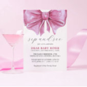 Girly Roze Waterverf Bow Baby shower Sip and See Kaart