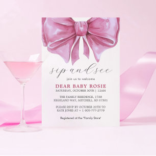 Girly Roze Waterverf Bow Baby shower Sip and See Kaart
