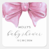 Girly Roze Waterverf Bow Baby shower Vierkante Sticker (Voorkant)