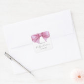 Girly Roze Waterverf Bow Baby shower Vierkante Sticker (Envelop)