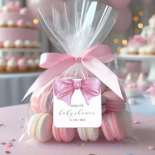 Girly Roze Waterverf Bow Baby shower Vierkante Sticker