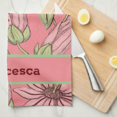 Girly roze Waterverf geperste bloemen patroonnaam Theedoek (Quarter Fold)