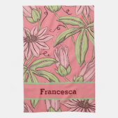 Girly roze Waterverf geperste bloemen patroonnaam Theedoek (Verticaal)