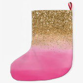 Girly Roze Waterverf Gouden Glitter Glitz Grote Kerstsok (Achterkant)