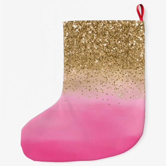 Girly Roze Waterverf Gouden Glitter Glitz Grote Kerstsok (Achterkant)