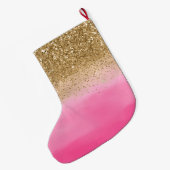 Girly Roze Waterverf Gouden Glitter Glitz Grote Kerstsok (Achterkant (Hangend))