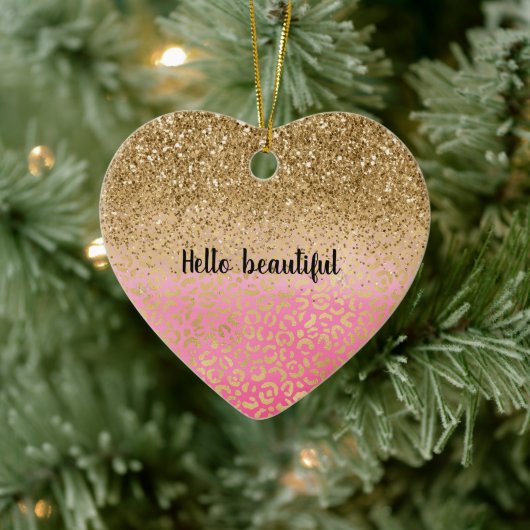 Girly Roze Waterverf Gouden Glitter Leopard Print Keramisch Ornament (Boom)