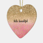 Girly Roze Waterverf Gouden Glitter Leopard Print Keramisch Ornament (Links)