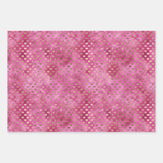 Girly roze Waterverf gouden harten glitter Inpakpapier Vel (Voorkant 2)