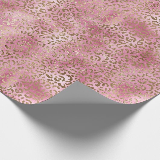 Girly roze Waterverf gouden luipaard print Cadeaupapier (Hoek)