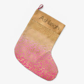 Girly roze Waterverf gouden luipaard print Grote Kerstsok (Voorkant (Hangend))