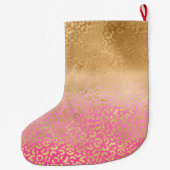Girly roze Waterverf gouden luipaard print Grote Kerstsok (Achterkant)