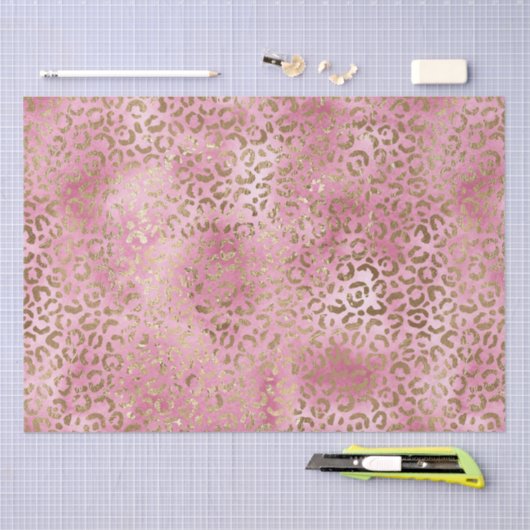 Girly roze Waterverf gouden luipaard print Tissuepapier (Craft)