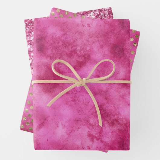 Girly Roze Waterverf Gouden Stippen Glitter Inpakpapier Vel (In situ)