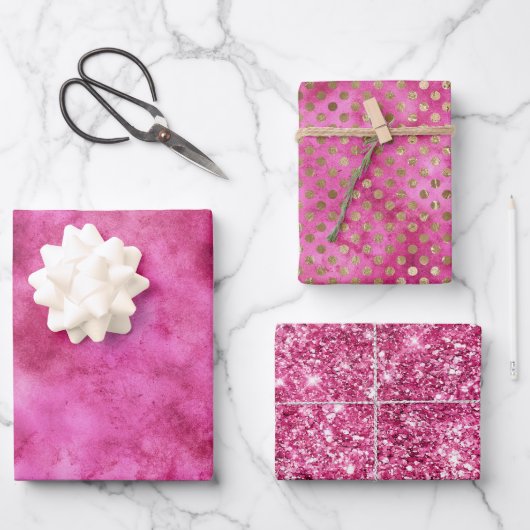 Girly Roze Waterverf Gouden Stippen Glitter Inpakpapier Vel (Voorkant)