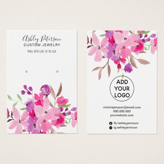 Girly roze waterverf juwelen oorscherm visitekaartje (Voorkant /achterkant)