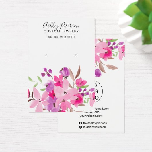 Girly roze waterverf juwelen oorscherm visitekaartje (Bureau)