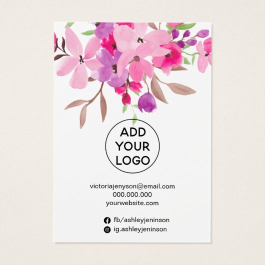 Girly roze waterverf juwelen oorscherm visitekaartje (Achterkant)