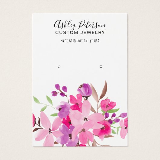 Girly roze waterverf juwelen oorscherm visitekaartje (Voorkant)