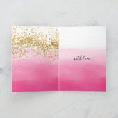 Girly Roze Waterverf Ombre Goud Confetti Kaart (Binnen)