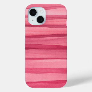 Girly Roze Waterverf Patroon Abstracte Strepen iPhone 15 Case