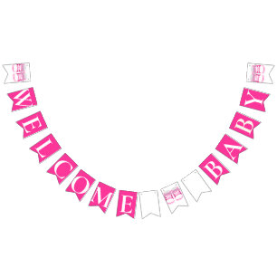 GIRLY ROZE "Welcome Baby" BABY SHOWER Vlaggetjes