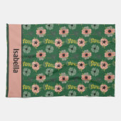 Girly Roze Wit Bloemen Botanische Patroon Naam Theedoek (Horizontaal)