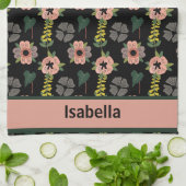 Girly Roze Wit Bloemen Botanische Patroon Naam Theedoek (Gevouwen)