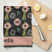 Girly Roze Wit Bloemen Botanische Patroon Naam Theedoek (Quarter Fold)