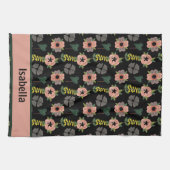 Girly Roze Wit Bloemen Botanische Patroon Naam Theedoek (Horizontaal)