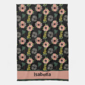 Girly Roze Wit Bloemen Botanische Patroon Naam Theedoek (Verticaal)