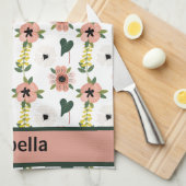 Girly Roze Wit Bloemen Botanische Patroon Naam Theedoek (Quarter Fold)