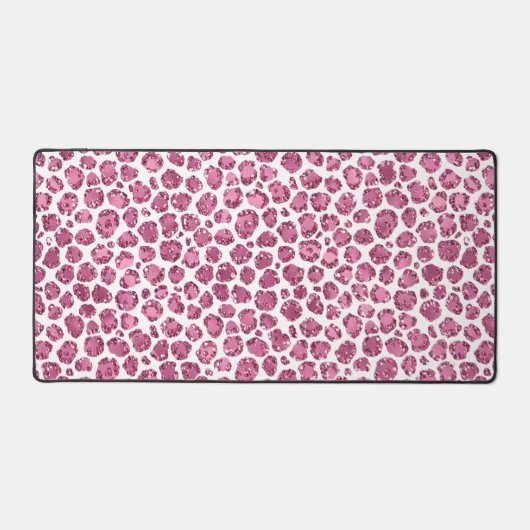 Girly Roze Wit Glam Glitter Luipaard Print Bureaumat (Voorkant)