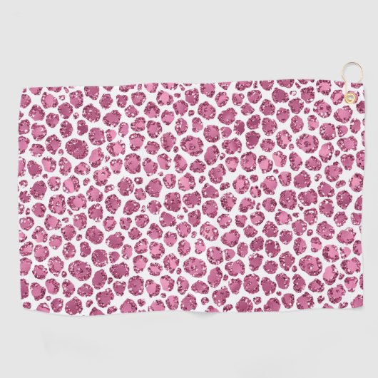 Girly Roze Wit Glam Glitter Luipaard Print Golfhanddoek (Horizontaal)