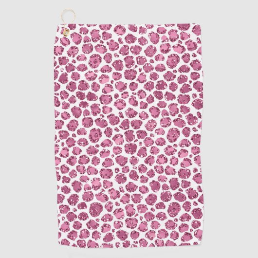 Girly Roze Wit Glam Glitter Luipaard Print Golfhanddoek (Voorkant)