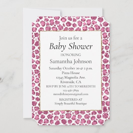 Girly Roze Wit Glam Glitter Luipaard Print Kaart (Voorkant)