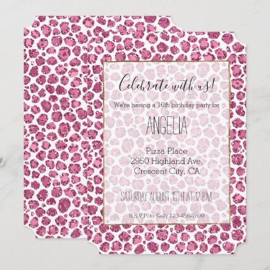 Girly Roze Wit Glam Glitter Luipaard Print Kaart (Voorkant / Achterkant)