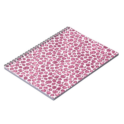Girly Roze Wit Glam Glitter Luipaard Print Notitieboek (Linkerzijde)