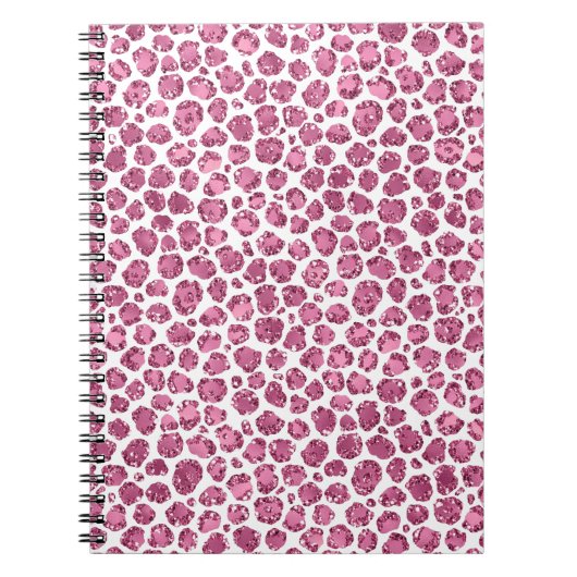 Girly Roze Wit Glam Glitter Luipaard Print Notitieboek (Voorkant)