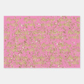 Girly Roze Wit Goud Confetti Sparkle Inpakpapier Vel (Voorkant 3)