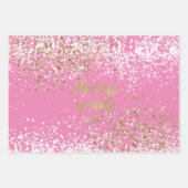 Girly Roze Wit Goud Confetti Sparkle Inpakpapier Vel (Voorkant)
