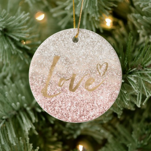 Girly Roze Wit Goud Glitz Glitter Liefde Keramisch Ornament (Boom)