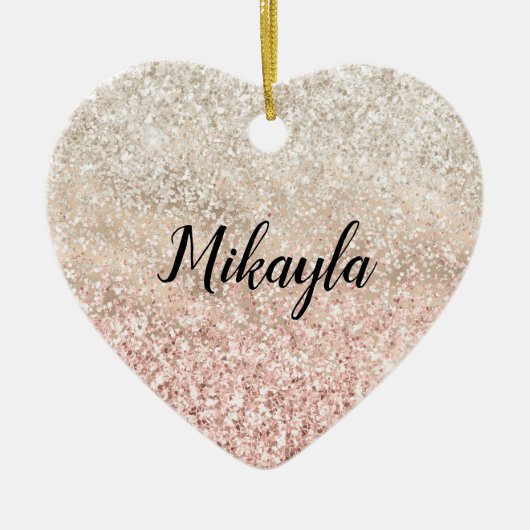 Girly Roze Wit Goud Glitz Glitter Naam Keramisch Ornament (Voorkant)