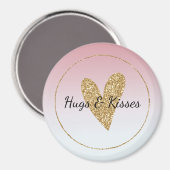 Girly roze wit ombre goud glitter hart magneet (Voorkant / Achterkant)