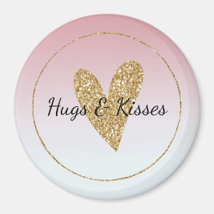 Girly roze wit ombre goud glitter hart magneet
