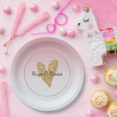 Girly roze wit ombre goud glitter hart papieren bordje (Feest)