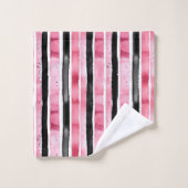 Girly roze wit zwart strepen bad handdoek (Wasdoekje)