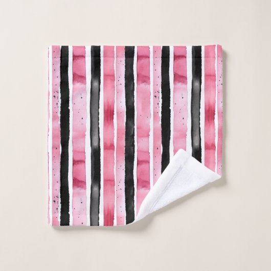 Girly roze wit zwart strepen bad handdoek (Wasdoekje)